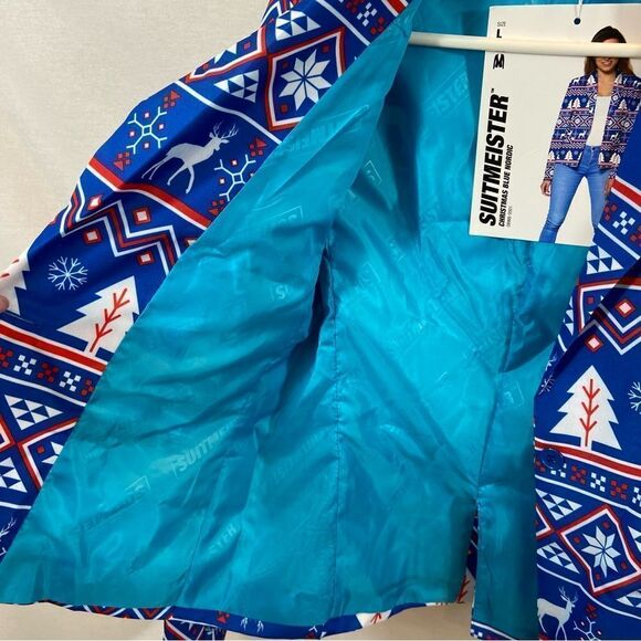 New with Tags Suitmeister Women’s Christmas Nordic Blue Printed Blazer Large - Picture 13 of 16
